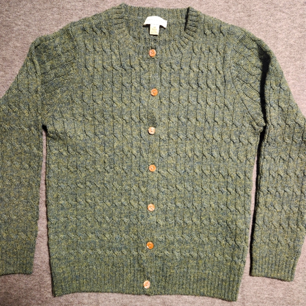 Appleseed's 100% Wool Sweater Cardigan Cable Knit Green Cottagecore Women's M